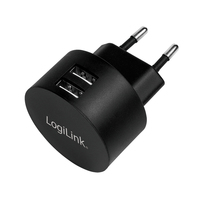 [8522722000] LogiLink USB Steckdosenadapter - 2x USB-Port für Fast Charging - 10,5W - Indoor - AC - 5 V - Schwarz