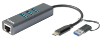 [14796150000] D-Link USB-C/USB to Gigabit Ethernet Adapter with 3 USB 3.0 Ports DUB-2332 - Wired - USB Type-C - 10,100,1000 Mbit/s - IEEE 802.3 - IEEE 802.3ab - IEEE 802.3u - Grey - RJ-45 - USB 3.2 Gen 1 (3.1 Gen 1) Type-A