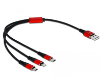 [8592087000] Delock USB Charging Cable 3 in 1 for Lightning / Micro USB / USB Type-C 30 cm - 0.3 m - USB A - USB C/Micro-USB B/Lightning - USB 2.0 - Black - Red