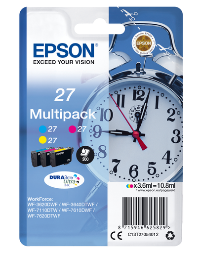 [5172606000] Epson Alarm clock Multipack 3-colour 27 DURABrite Ultra Ink - Standardertrag - Tinte auf Pigmentbasis - 3,6 ml - 300 Seiten - 3 Stück(e) - Multipack