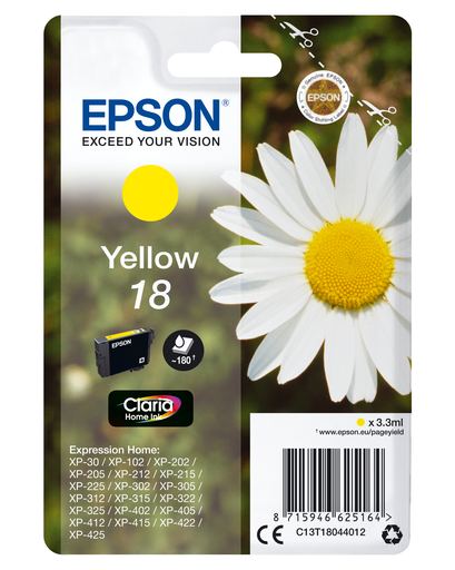 [5172568000] Epson Daisy Singlepack Yellow 18 Claria Home Ink - Standard Yield - Pigment-based ink - 3.3 ml - 180 pages - 1 pc(s)